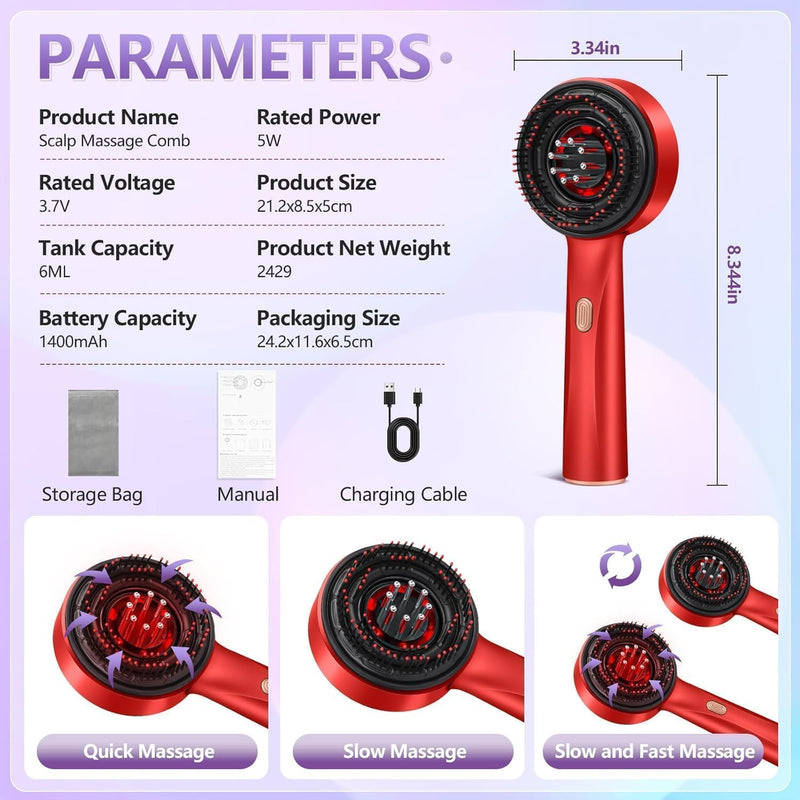 Multifunctional Red Light Hair Comb – 630nm Scalp Massage & Hair Nourishing Brush